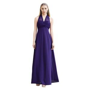 David's Bridal Plum Bridesmaid Prom Halter floor Length Dress Size 2